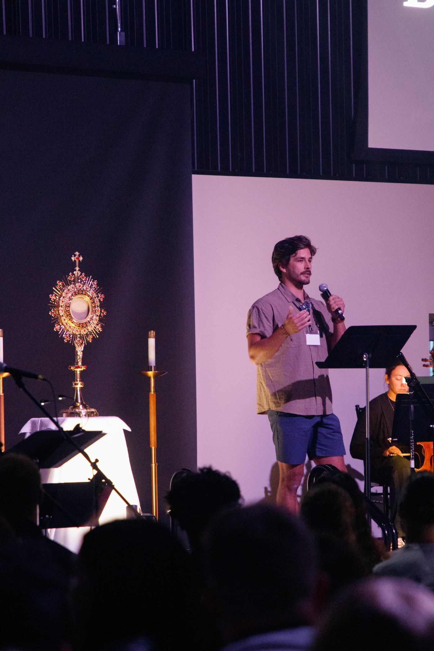 Danny Fisher speaking at a Catholic gathering