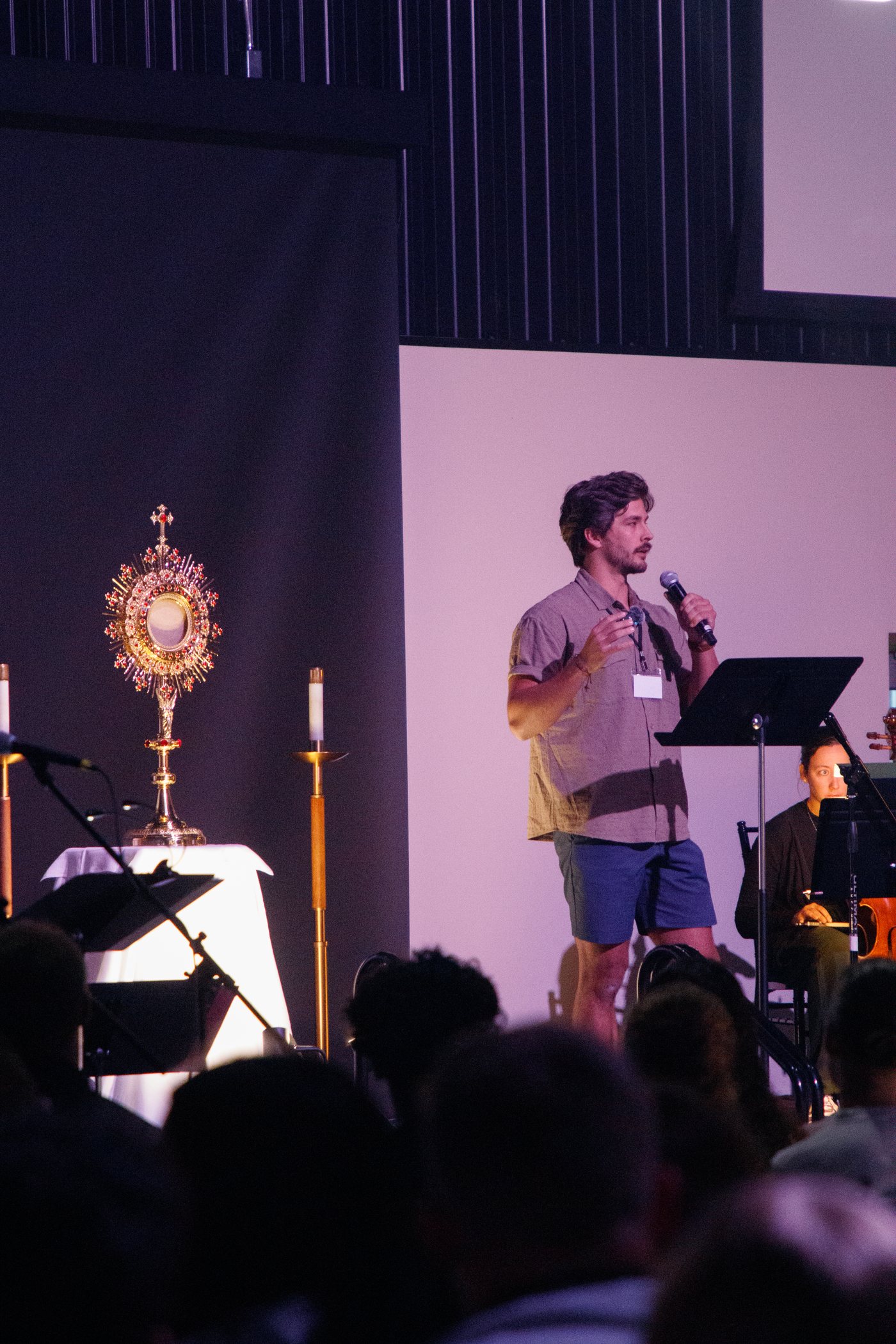 Danny Fisher speaking at a Catholic gathering